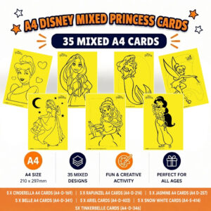 35 Mixed DISNEY PRINCESS A4 Cards